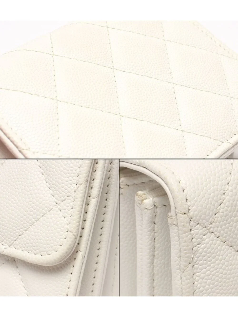 Chanel Mini Chain Shoulder Bag Clutch Crossbody Silver Quilted Caviar Leather